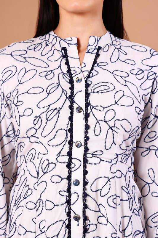 Ecru Blue embroidered dress