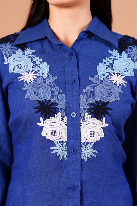 Cobalt Blue Rococo Linen Shirt