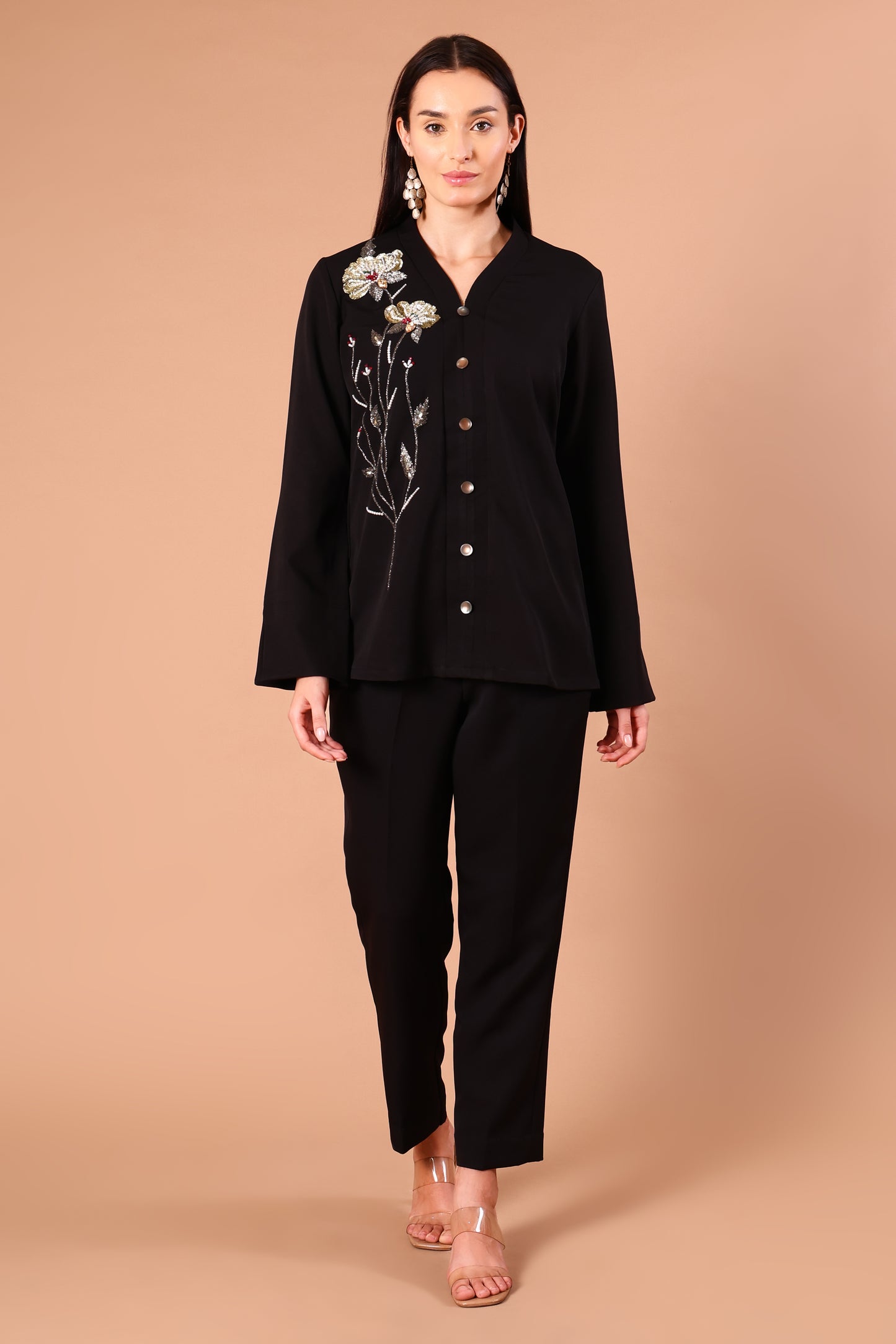 Matte Black Embroidered Co-ord Set