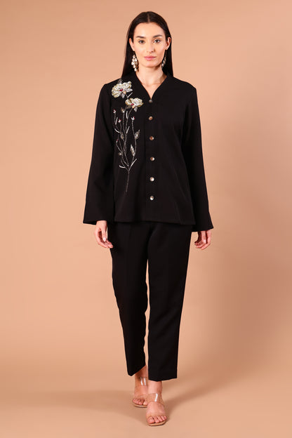 Matte Black Embroidered Co-ord Set