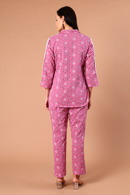 Orchid Pink Shciffli Lace Co-ord set