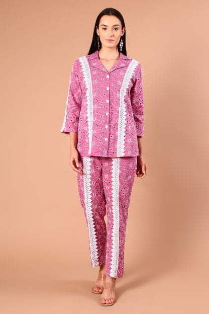 Orchid Pink Shciffli Lace Co-ord set
