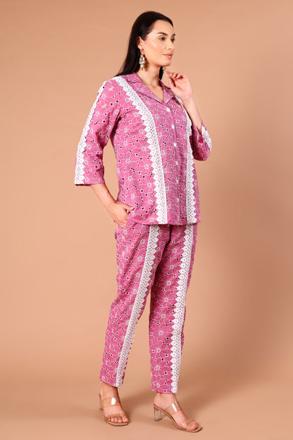 Orchid Pink Shciffli Lace Co-ord set