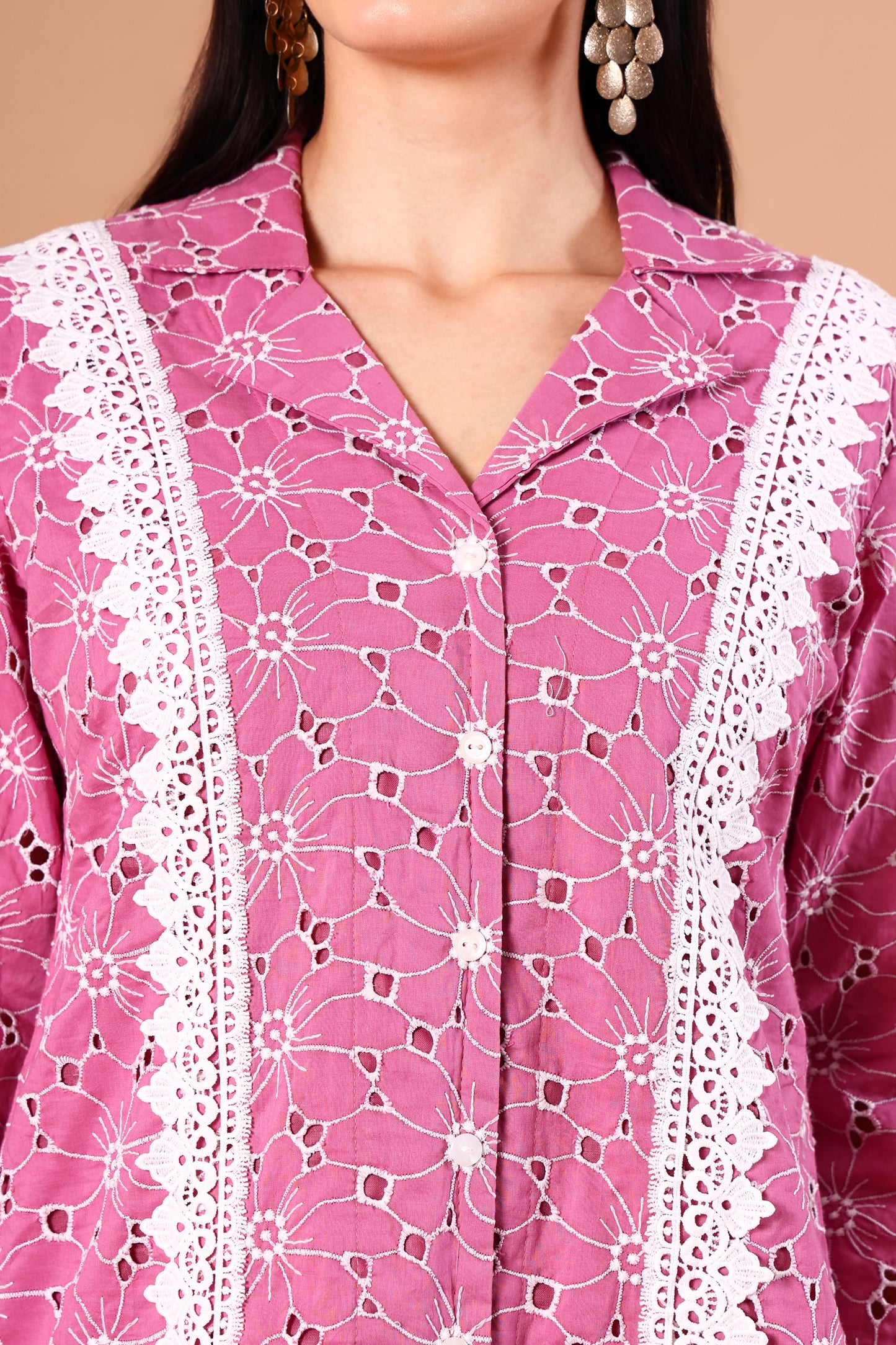 Orchid Pink Shciffli Lace Co-ord set