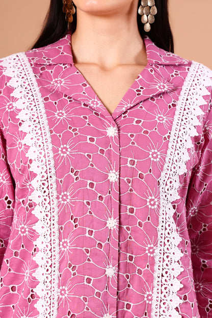 Orchid Pink Shciffli Lace Co-ord set
