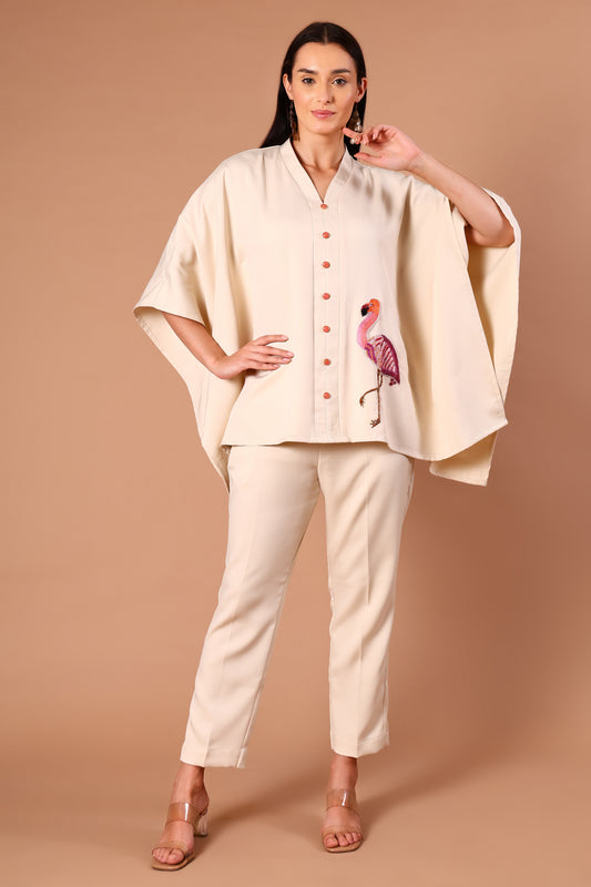 Ivory Flamingo Embroidered Co-ord set