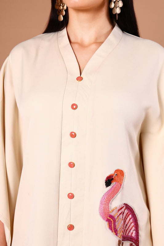 Ivory Flamingo Embroidered Co-ord set