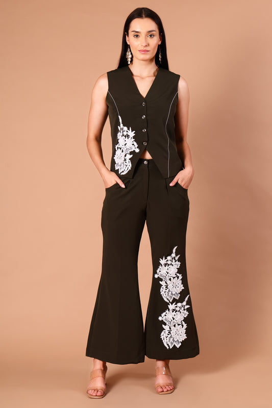 Olive Green Embroidered Co-ord set