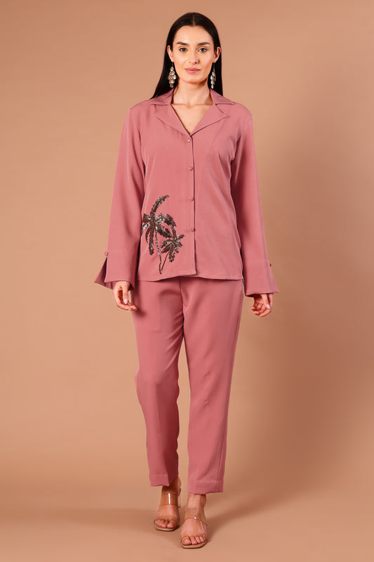 Coral Palm Embroidered Co-ord set