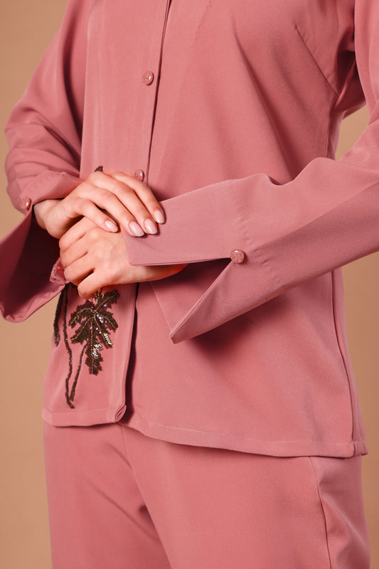 Coral Palm Embroidered Co-ord set