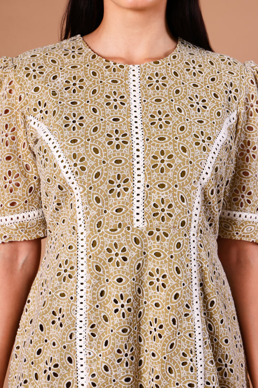 The Sage Blossom Schiffli Midi Dress