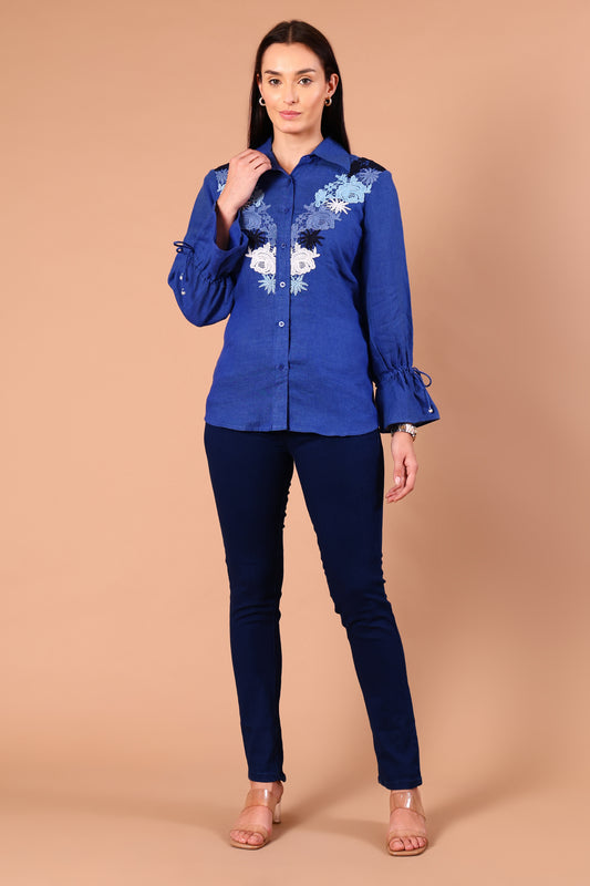 Cobalt Blue Rococo Linen Shirt