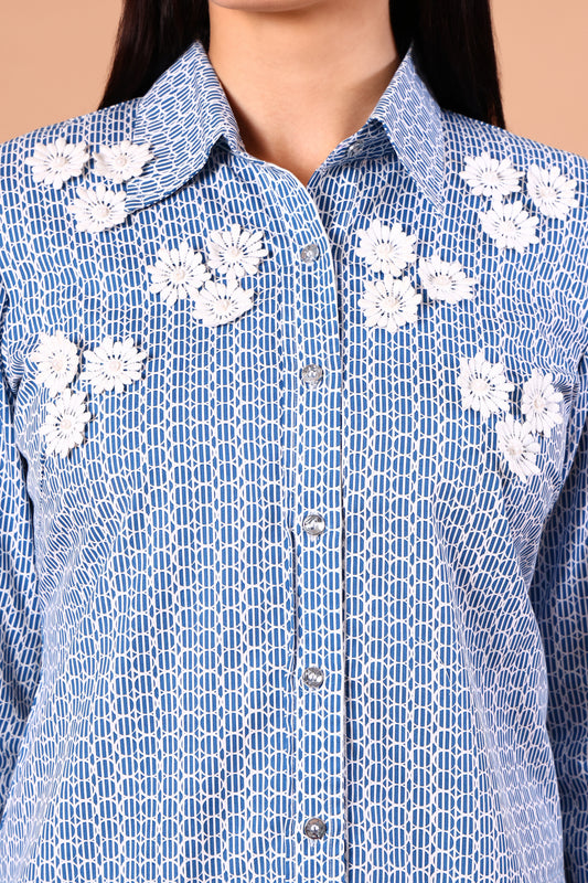 Azure Blue Striped Daisy Shirt