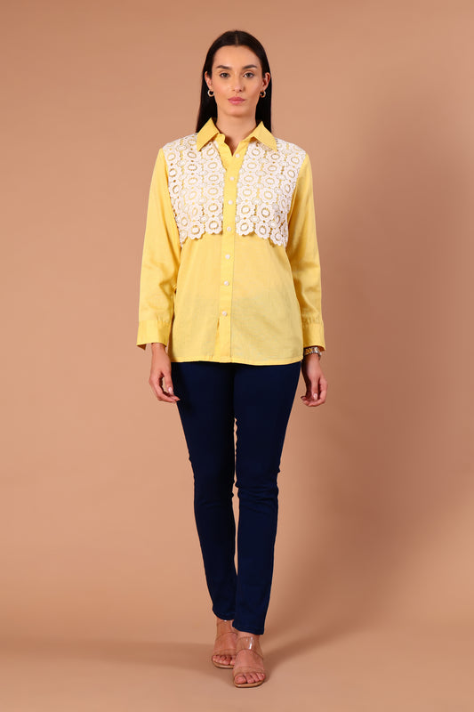 Marigold Crochet-Patch Linen Shirt