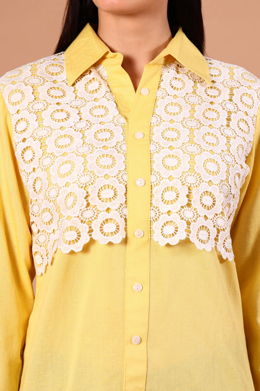 Marigold Crochet-Patch Linen Shirt